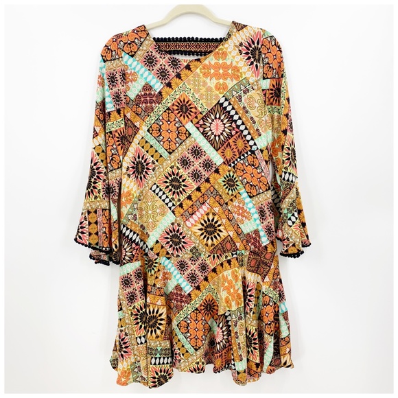 Uncle Frank Boho Drop Waist Bell Sleeve Dress Sz S - Picture 4 of 16
